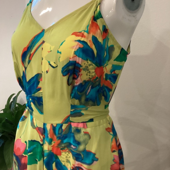 NWT MSK Womens Wide Leg Floral Romper Jumpsuit Dress Lime/ Muilticolored Sz S - Picture 11 of 15